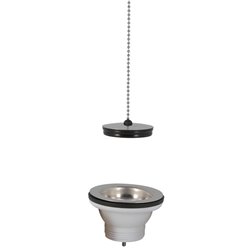 Bonde et vidage évier inox 60 mm 0204601 avec trop-plein, bouchon chaînette