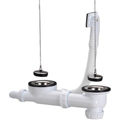 Bonde et vidage évier inox 50 mm 0204311 avec trop-plein et siphon réglable en hauteur bouchon chaînette, 2 cuves