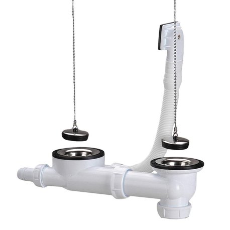 Bonde et vidage évier inox 50 mm 0204311 avec trop-plein et siphon réglable en hauteur bouchon chaînette, 2 cuves