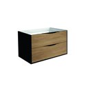 Meuble salle de bain supendu simple vasque 2 tiroirs noir et naturel New Anco