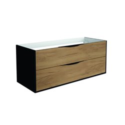 Meuble salle de bain suspendu double vasque 2 tiroirs noir et naturel New Anco