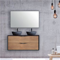 Meuble salle de bain suspendu double vasque 2 tiroirs noir et naturel New Anco
