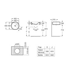 Lavabo Beyond 455x455x160 mm 1 trou perçé à droite Beige