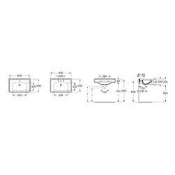 Lavabo Carmen 800x500x225 mm 3 trous perçés Blanc brillant