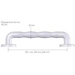 Barre d'appui à poignée ergonomique droite 01610WH-LS Blanc - 450 mm 