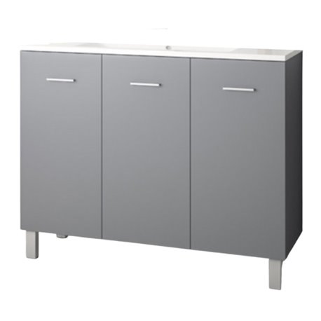 Meuble salle de bain 100 cm sur pieds 3 portes Gris Ancoflash