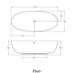 Baignoire Puro N15CS+N16PCS 170x75 cm, 203 Litres