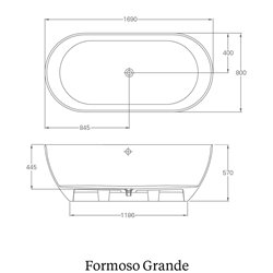 Baignoire ilot Formoso Grande Matt N2ACSM 169x80 cm, 277 Litres 