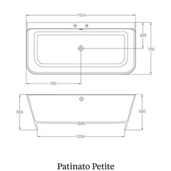 Baignoire semi ilot Patinato Petite N3ACS 152,4x80 cm, 167 Litres