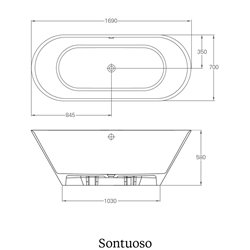 Baignoire Sontuoso N8ECS 169x70 cm, 179 Litres