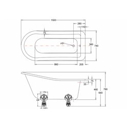 Baignoire Buckingham E6 150x74 cm, 85 Litres