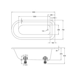 Baignoire Blenheim E2 169x75 cm, 115 Litres