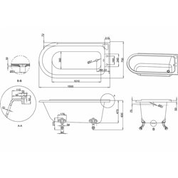 Baignoire Douche Hampton E21 150x75 cm, version droite 105 Litres