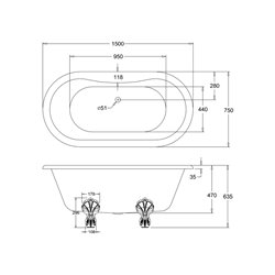 Baignoire Windsor E4 150x75 cm, 115 Litres