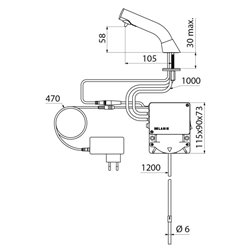 Distributeur de savon BINOPTIC Bec de L105mm avec un tube souple 1,20m Chromé