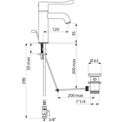 Mitigeur de lavabo SECURITHERM H.95 L.120 avec tirette