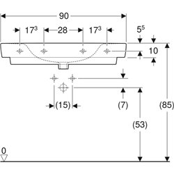 Lavabo Renova Plan 90 cm 1 trou robinetterie et sans trop-plein