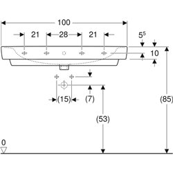 Lavabo Renova Plan 100 cm 1 trou robinetterie et 1 trop-plein