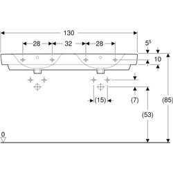 Lavabo Renova Plan 130 cm 1 trou robinetterie et 1 trop-plein