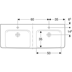 Lavabo Renova Plan 130 cm 2 trous robinetterie et sans trop-plein