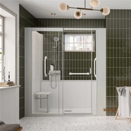 Cabine de douche Kinemagic Sérénité + Thermostatique en niche 120/155 x 79/96 cm verre transparent