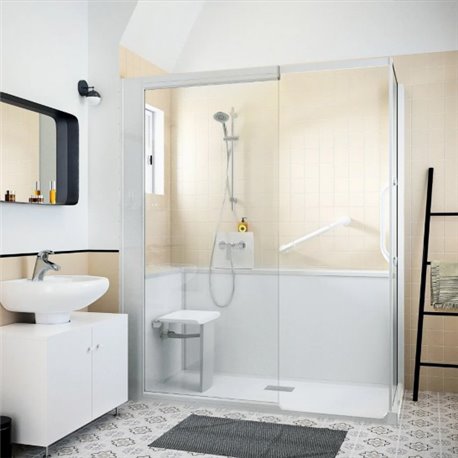 Cabine de douche Kinemagic Sérénité Thermostatique en angle espace ouvert 140/175 x 89/106 cm verre transparent