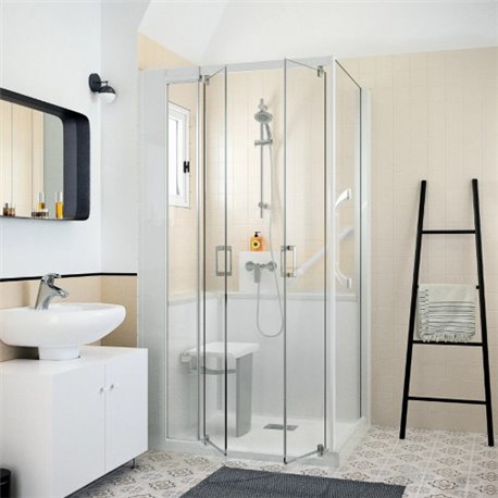 Cabine de douche Kinemagic Sérénité Thermostatique en angle portes pivotantes 100/135 x 69/86 cm verre transparent