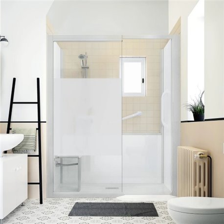Cabine de douche Kinemagic Sérénité Thermostatique en niche espace ouvert 170/187 x 79/96 cm verre bande centrale dépolie