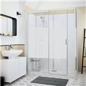 Cabine de douche Kinemagic Sérénité Thermostatique en angle porte coulissante 140/157 x 89/106 cm verre bande centrale dépolie