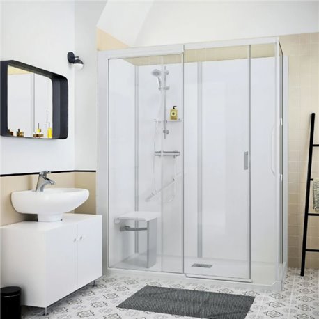 Cabine de douche Kinemagic Sérénité Thermostatique en angle à porte 120/155 x 69/86 cm verre transparent