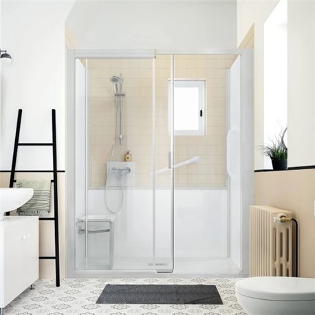 Cabine de douche Kinemagic Sérénité Mécanique en niche à porte 100/135 x 89/106 cm verre transparent Cabine de douche Kinemagic Sérénité Mécanique en niche à porte 100/135 x 89/106 cm verre transparent