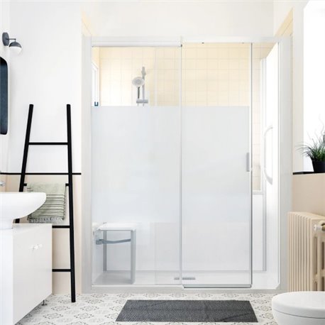 Cabine de douche Kinemagic Sérénité Thermostatique en niche ouverte 140/157 x 69/86 cm verre bande centrale dépolie