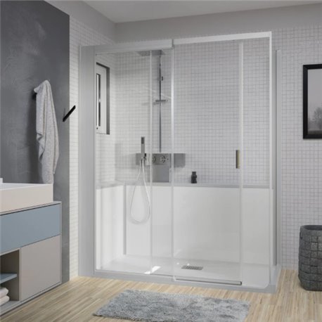 Cabine de douche Kinemagic Design Thermostatique en angle porte coulissante 170/205 x 79/96 cm verre transparent
