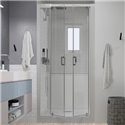 Cabine de douche Kinemagic Design Thermostatique en niche 2 portes pivotantes 120/137 x 79/86 cm verre bande centrale dépolie