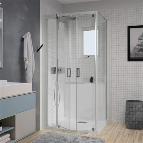 Cabine de douche Kinemagic Design Thermostatique en angle 2 portes pivotantes 120/155 x 69/86 cm verre transparent