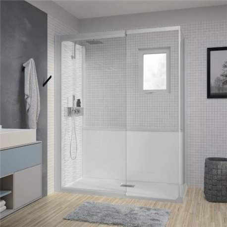 Cabine de douche Kinemagic Design Mécanique en angle espace ouvert 170/205 x 89/106 cm verre transparent Cabine de douche Kinemagic Design Mécanique en angle espace ouvert 170/205 x 89/106 cm verre transparent
