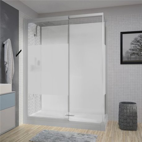 Cabine de douche Kinemagic Design Thermostatique en angle espace ouvert 170/187 x 79/96 cm verre bande centrale dépolie