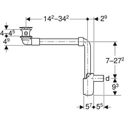 Siphon à tube plongeur Ø 32 mm, gain de place épaisseur lavabo 40-45 mm