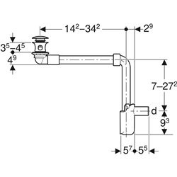 Siphon à tube plongeur Ø 40 mm, gain de place bonde déclenchement par pression