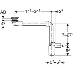 Siphon à tube plongeur Ø 32 mm, gain de place épaisseur lavabo 15-20 mm