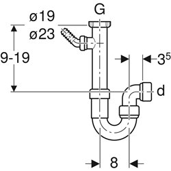 Siphon en tube coudé Embout cannelé équerre 