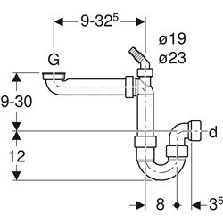 Siphon en tube coudé Modèle gain de place Embout cannelé équerre