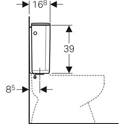 Reservoir WC apparent AP128 rinçage interrompable Alimentation par le bas à gauche ou à droite