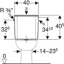 Reservoir WC apparent AP128 Double Touche Alimentation latérale