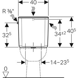 Reservoir WC apparent AP128 rinçage interrompable Alimentation latérale