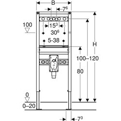 Bâti-support Duofix lavabo 130 cm robinetterie murale apparente avec siphon à encastrer