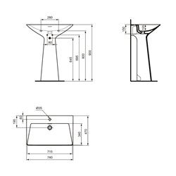 Lavabo monobloc 1 trou de robinetterie Blanc brillant Tipo-Z