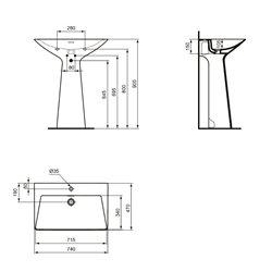 Lavabo monobloc 1 trou de robinetterie Soie blanche Tipo-Z