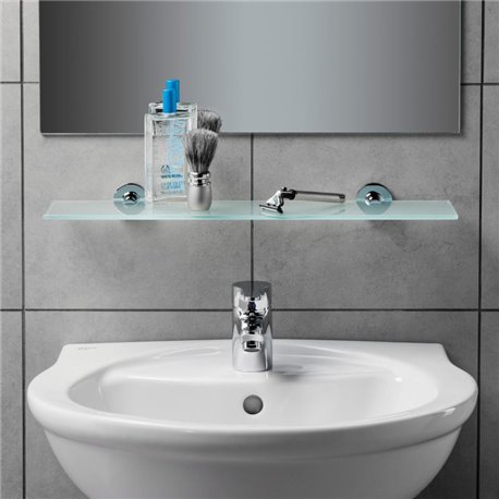 Étagère Salle De Bain HomeHeng En Verre Trempé 8mm - 60cm De Long - Support Acier Inox - Noire