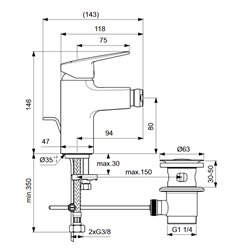 Robinet bidet simple sans vidage Chromé Ceraplan